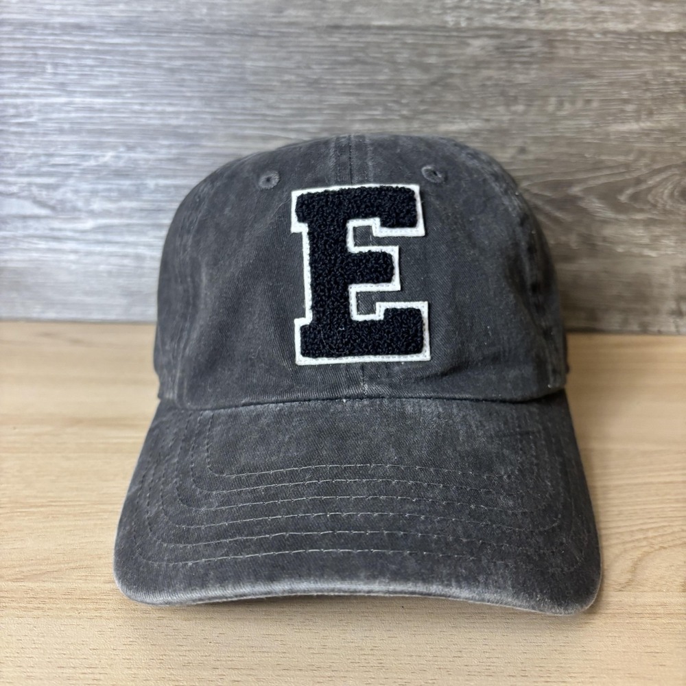 American Needle Hat Cap Strap Back Gray E Varsity Patch Distressed Mens